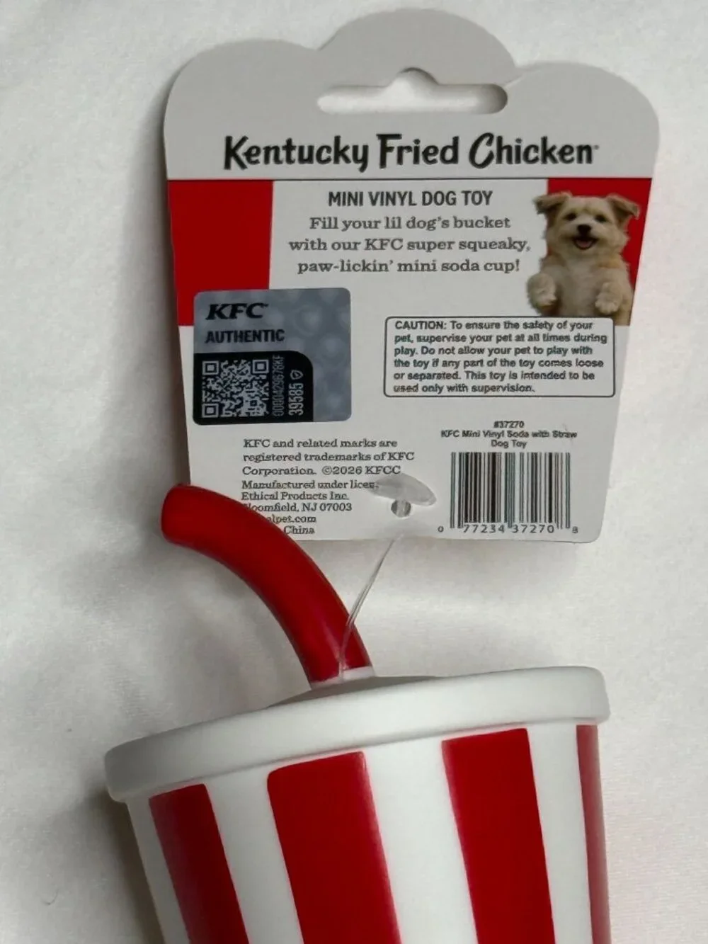 KFC Mini Soda Cup Dog Toy Vinyl Squeaky Pet Toy New